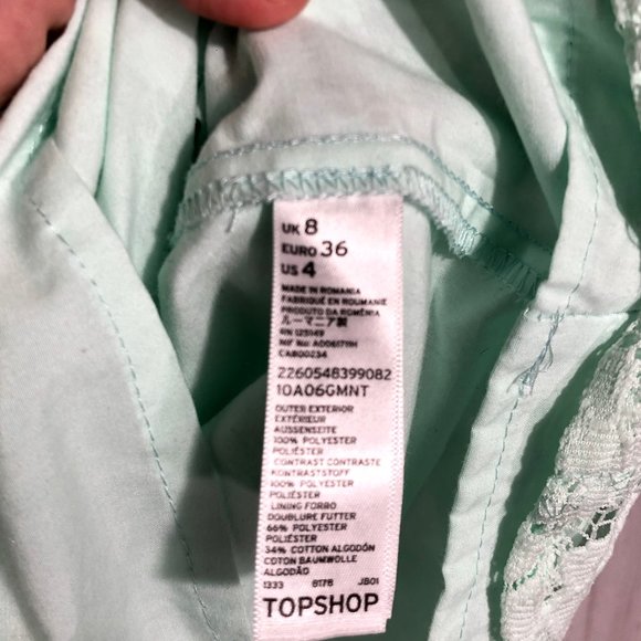 TOPSHOP SLEEVELESS MINT LACE MINI DRESS SIZE 4 - Picture 8 of 8
